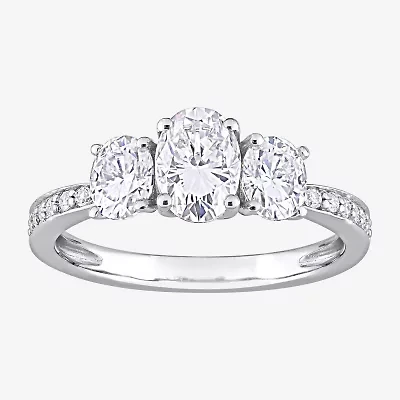 Womens Lab Created White Moissanite 10K Gold 3-Stone Engagement Ring
