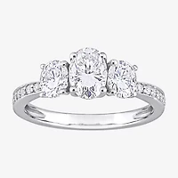 Womens Lab Created White Moissanite 10K Gold 3-Stone Engagement Ring