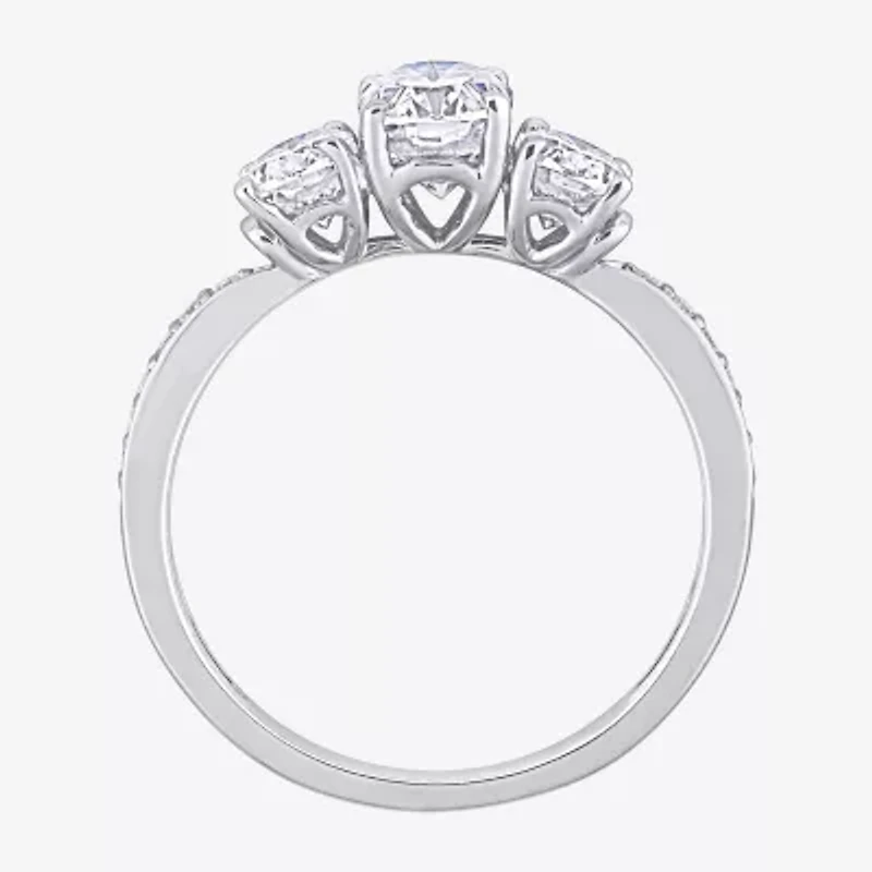 Womens Lab Created White Moissanite 10K Gold 3-Stone Engagement Ring