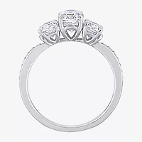Womens Lab Created White Moissanite 10K Gold 3-Stone Engagement Ring