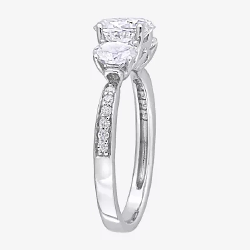 Womens Lab Created White Moissanite 10K Gold 3-Stone Engagement Ring