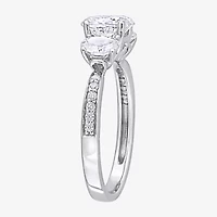 Womens Lab Created White Moissanite 10K Gold 3-Stone Engagement Ring