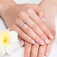 Womens Lab Created White Moissanite 10K Gold 3-Stone Engagement Ring