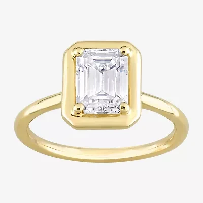 Womens Lab Created White Moissanite 10K Gold Solitaire Engagement Ring