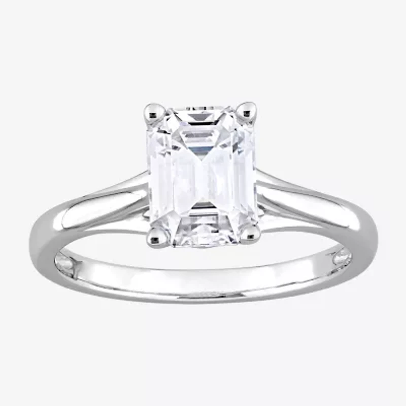 Womens Lab Created White Moissanite 14K Gold Solitaire Engagement Ring