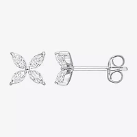 Lab Created White Moissanite 10K White Gold 6.8mm Flower Stud Earrings