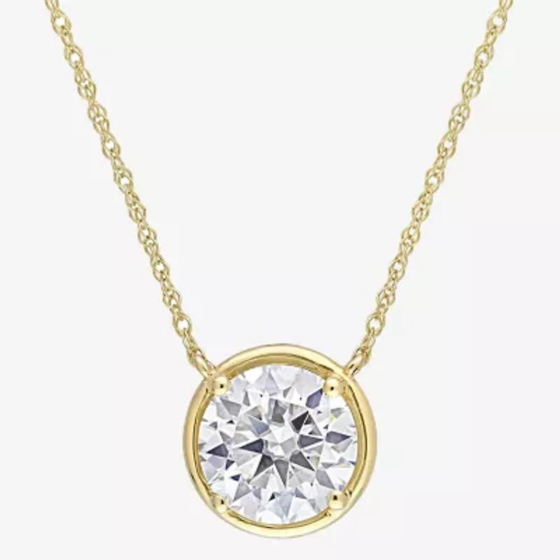 Womens Lab Created White Moissanite 10K Gold Round 17 Inch Pendant Necklace