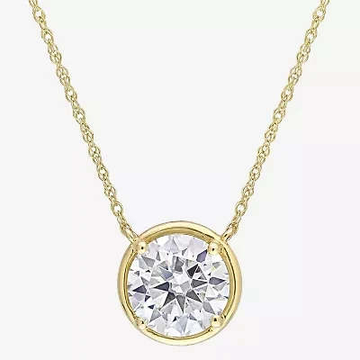 Womens Lab Created White Moissanite 10K Gold Round 17 Inch Pendant Necklace