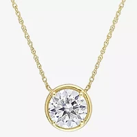Womens Lab Created White Moissanite 10K Gold Round 17 Inch Pendant Necklace