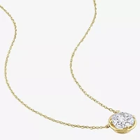 Womens Lab Created White Moissanite 10K Gold Round 17 Inch Pendant Necklace