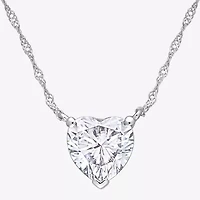 Womens Lab Created White Moissanite 10K White Gold Heart 17 Inch Pendant Necklace