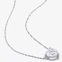 Womens Lab Created White Moissanite 10K White Gold Heart 17 Inch Pendant Necklace