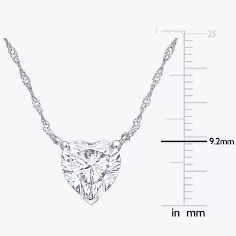 Womens Lab Created White Moissanite 10K White Gold Heart 17 Inch Pendant Necklace