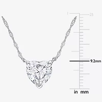 Womens Lab Created White Moissanite 10K White Gold Heart 17 Inch Pendant Necklace