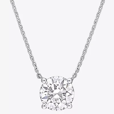 Womens Lab Created White Moissanite 14K White Gold Round Inch Pendant Necklace