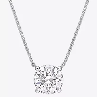 Womens Lab Created White Moissanite 14K White Gold Round Inch Pendant Necklace