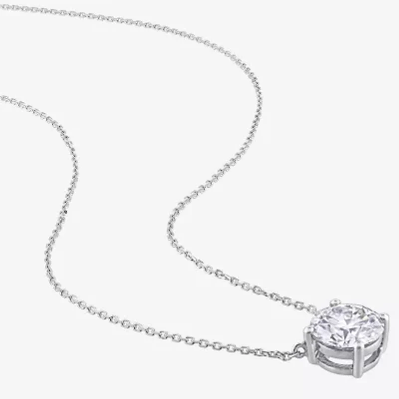 Womens Lab Created White Moissanite 14K White Gold Round 18 Inch Pendant Necklace