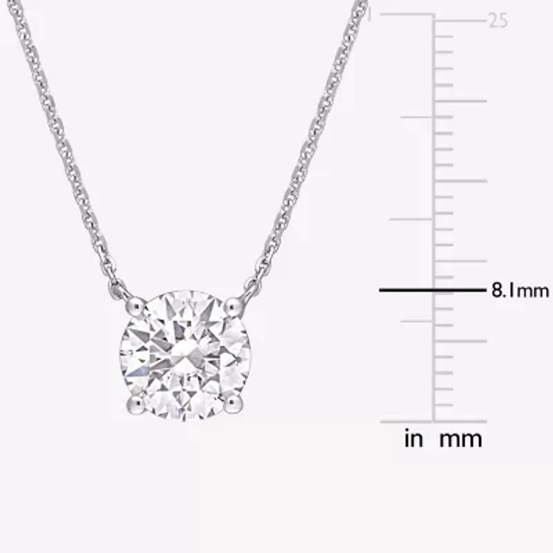 Womens Lab Created White Moissanite 14K White Gold Round 18 Inch Pendant Necklace