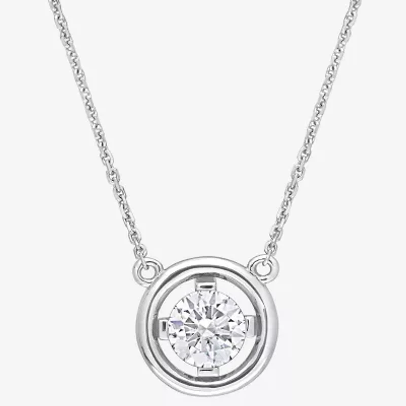 Womens Lab Created White Moissanite 14K White Gold Round 17 Inch Pendant Necklace