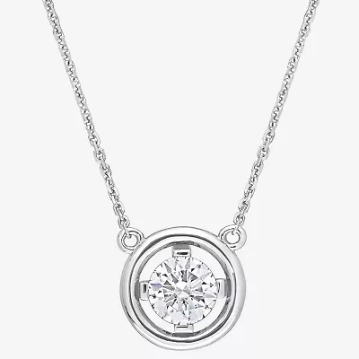 Womens Lab Created White Moissanite 14K White Gold Round 17 Inch Pendant Necklace