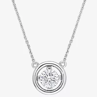 Womens Lab Created White Moissanite 14K White Gold Round 17 Inch Pendant Necklace