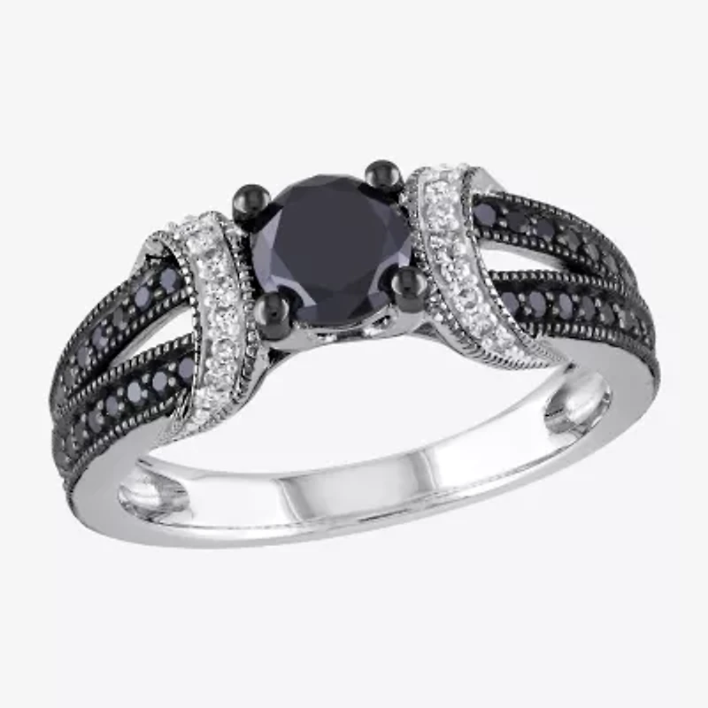 Midnight Black Womens 1 CT. T.W. Natural Diamond Sterling Silver Cocktail Ring