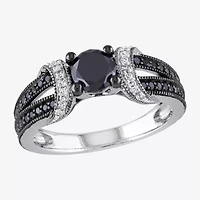 Midnight Black Womens 1 CT. T.W. Natural Diamond Sterling Silver Cocktail Ring