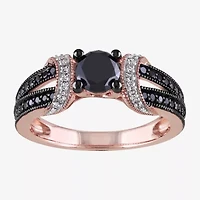 Midnight Black Womens 1 CT. T.W. Natural Diamond 10K Rose Gold Cocktail Ring
