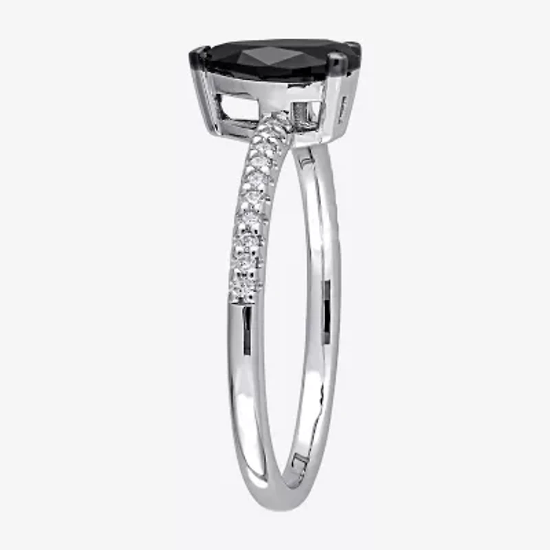 Midnight Black Womens 1 1/10 CT. T.W.  Natural Diamond 14K White Gold Pear Engagement Ring