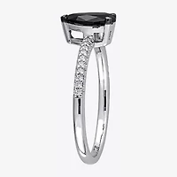 Midnight Black Womens 1 1/10 CT. T.W.  Natural Diamond 14K White Gold Pear Engagement Ring