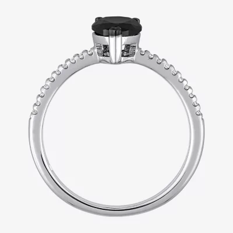 Midnight Black Womens 1 1/10 CT. T.W.  Natural Diamond 14K White Gold Pear Engagement Ring
