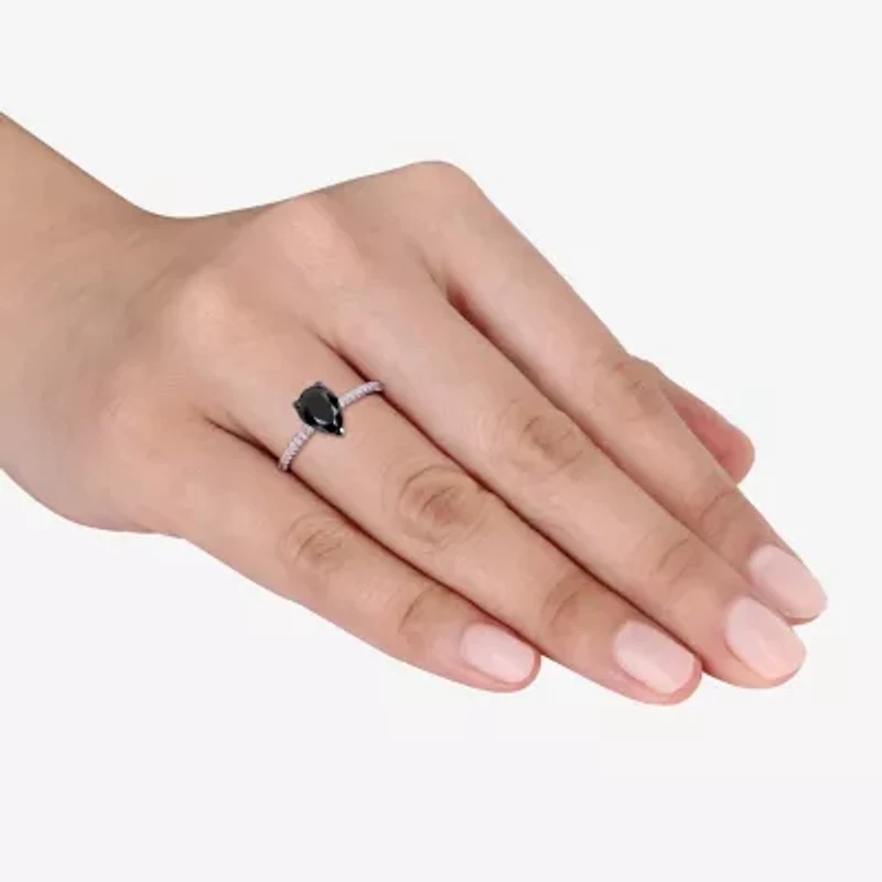 Midnight Black Womens 1 1/10 CT. T.W.  Natural Diamond 14K White Gold Pear Engagement Ring