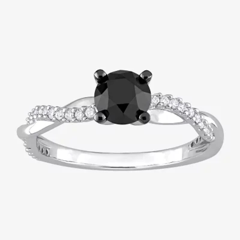 Midnight Black Womens 1 1/ CT. T.W. Natural Diamond 14K White Gold Round Engagement Ring