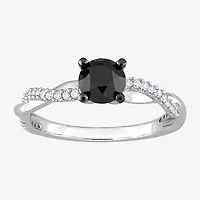 Midnight Black Womens 1 1/ CT. T.W. Natural Diamond 14K White Gold Round Engagement Ring