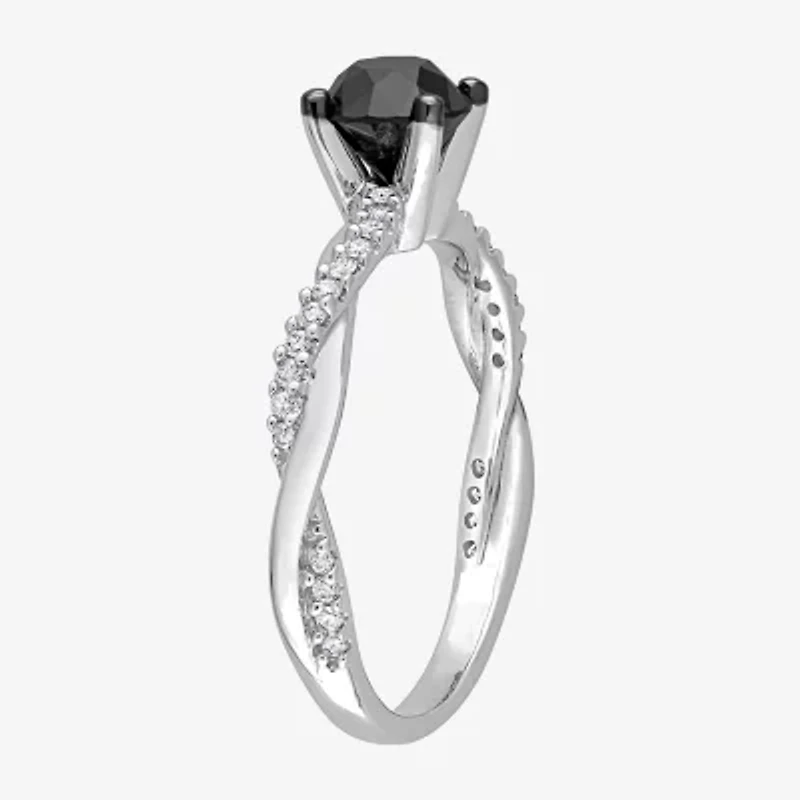 Midnight Black Womens 1 1/ CT. T.W. Natural Diamond 14K White Gold Round Engagement Ring