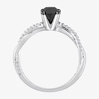Midnight Black Womens 1 1/ CT. T.W. Natural Diamond 14K White Gold Round Engagement Ring