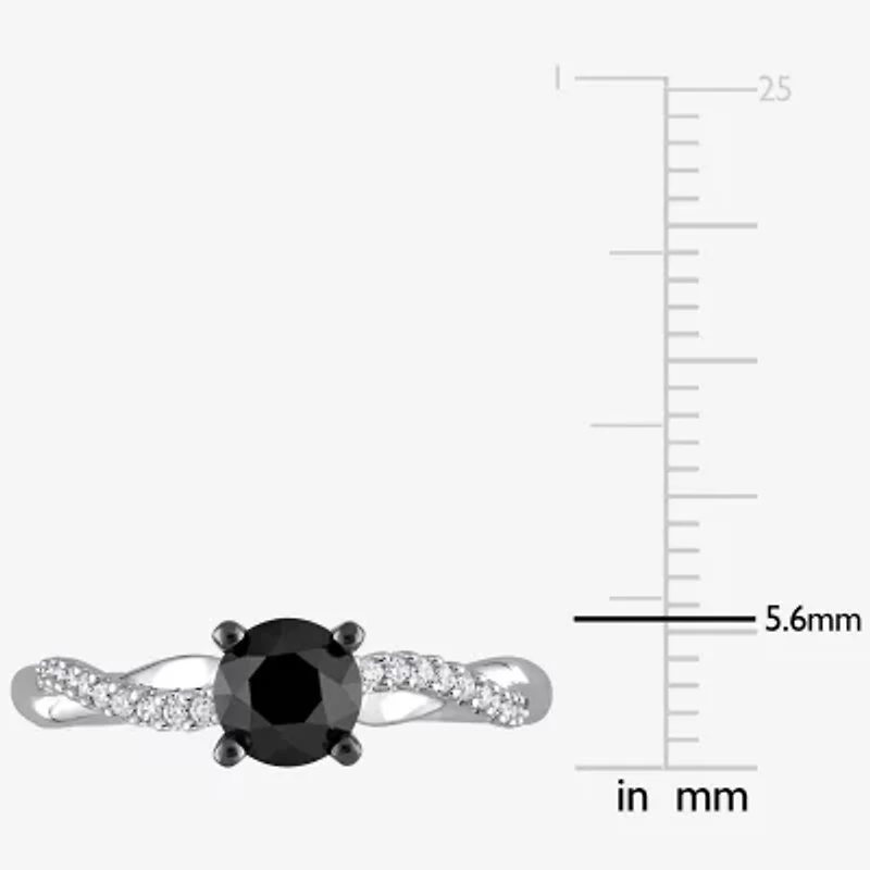 Midnight Black Womens 1 1/ CT. T.W. Natural Diamond 14K White Gold Round Engagement Ring
