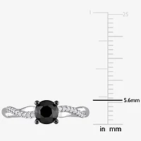 Midnight Black Womens 1 1/ CT. T.W. Natural Diamond 14K White Gold Round Engagement Ring