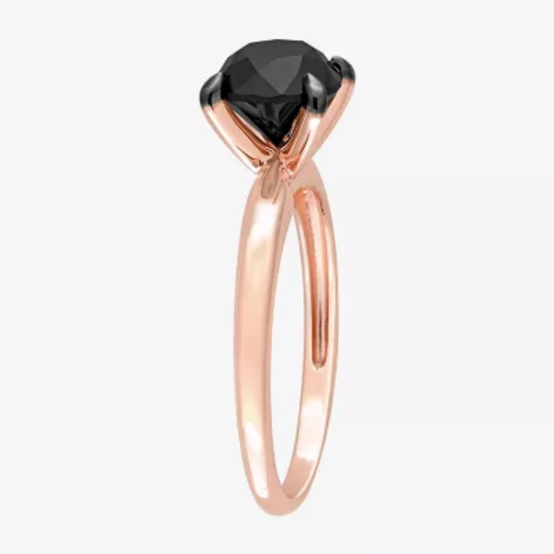 Midnight Black Womens 2 CT. Natural Diamond 10K Rose Gold Round Solitaire Engagement Ring