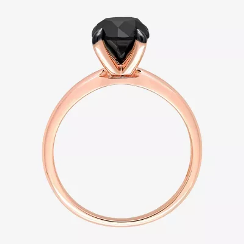 Midnight Black Womens 2 CT. Natural Diamond 10K Rose Gold Round Solitaire Engagement Ring