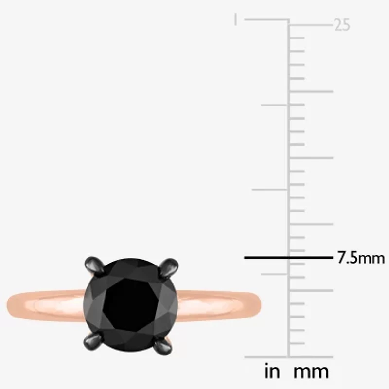 Midnight Black Womens 2 CT. Natural Diamond 10K Rose Gold Round Solitaire Engagement Ring