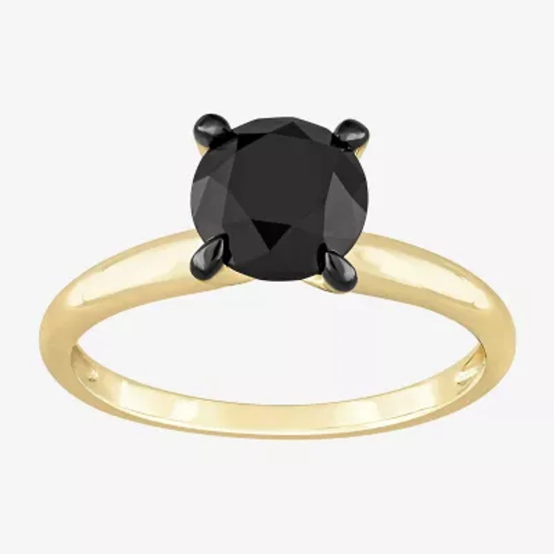 Midnight Black Womens 2 CT. Natural Diamond 10K Gold Round Solitaire Engagement Ring