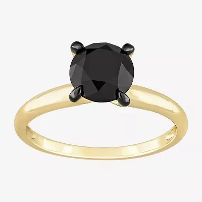 Midnight Black Womens 2 CT. Natural Diamond 10K Gold Round Solitaire Engagement Ring