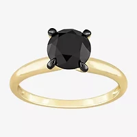 Midnight Black Womens 2 CT. Natural Diamond 10K Gold Round Solitaire Engagement Ring