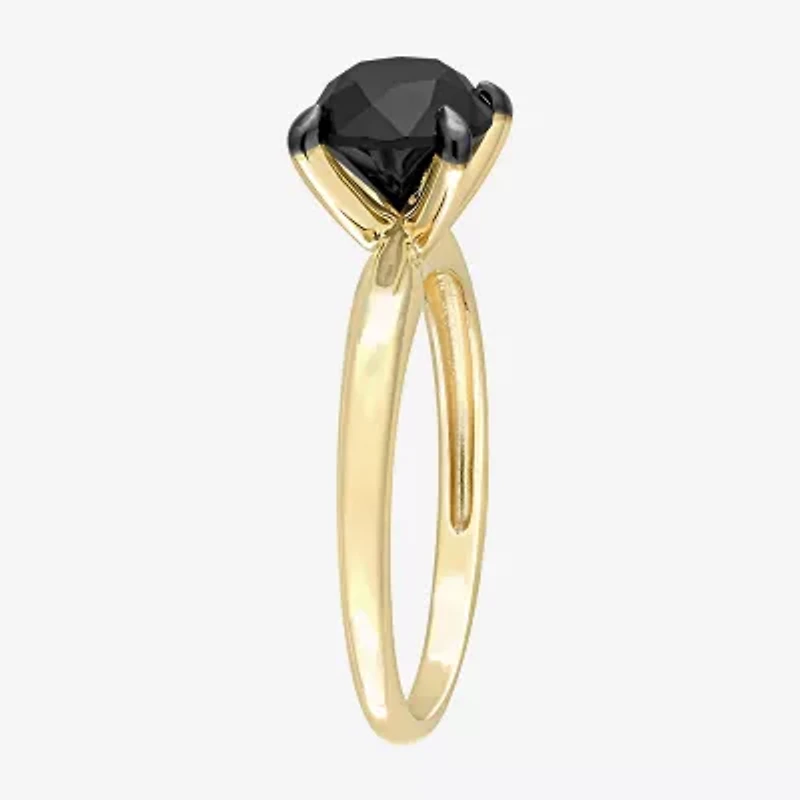 Midnight Black Womens 2 CT. Natural Diamond 10K Gold Round Solitaire Engagement Ring