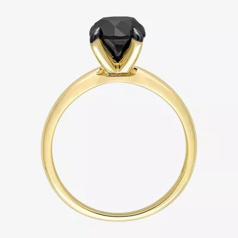 Midnight Black Womens 2 CT. Natural Diamond 10K Gold Round Solitaire Engagement Ring