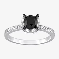 Midnight Black Womens CT. T.W. Natural Diamond 14K Gold Round Engagement Ring