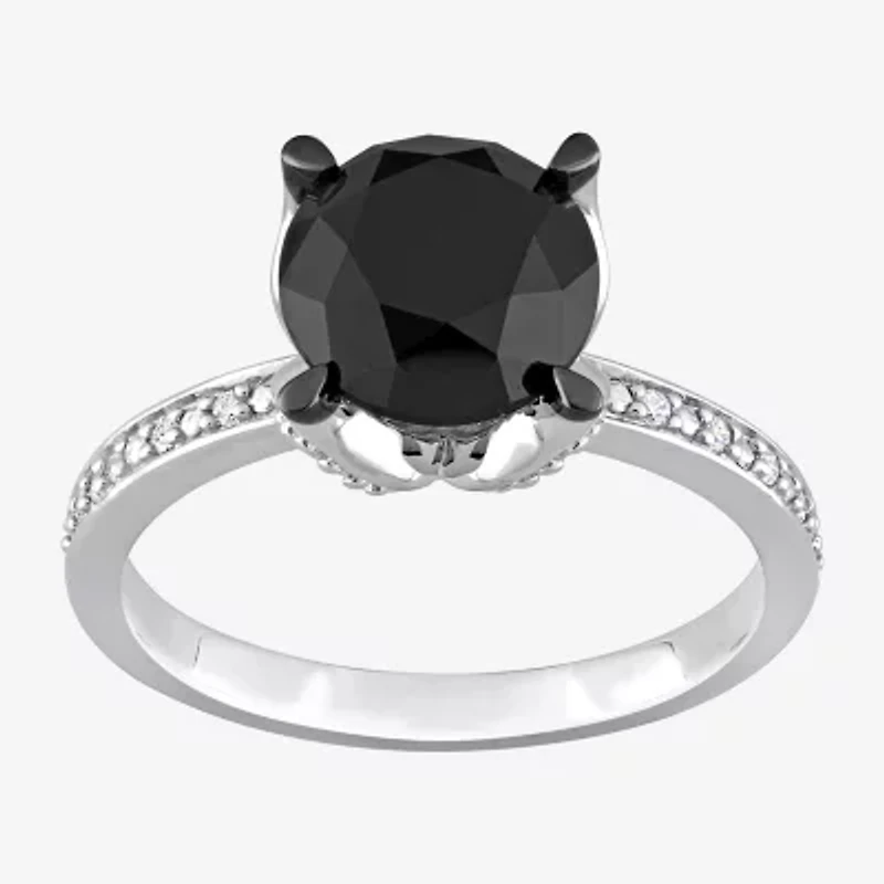 Womens 3 CT. T.W. Natural Black Diamond 14K White Gold Round Engagement Ring