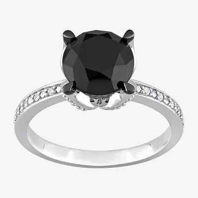 Womens 3 CT. T.W. Natural Black Diamond 14K White Gold Round Engagement Ring