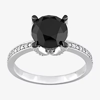 Womens 3 CT. T.W. Natural Black Diamond 14K White Gold Round Engagement Ring